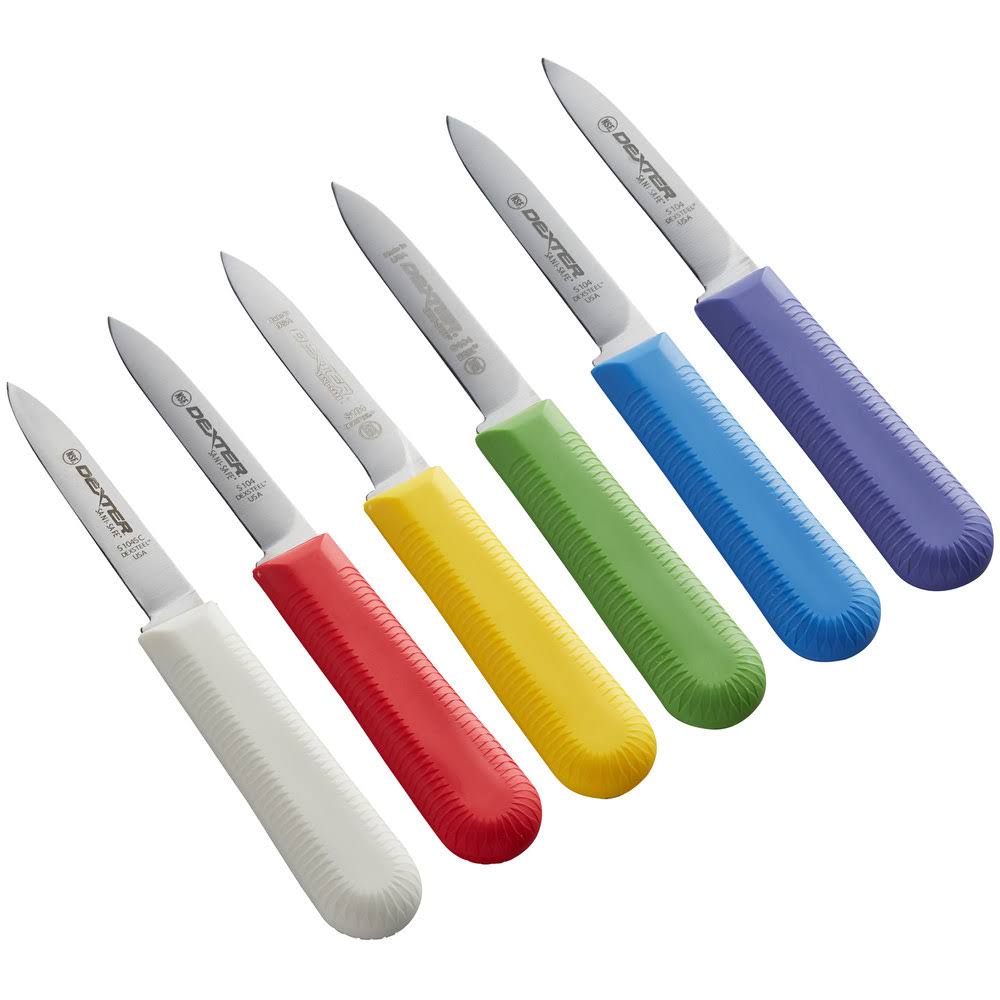 Dexter-Russell 15483 Sani-Safe Bucket of (48) 3 1/2x22 Smooth Paring Knives in Assorted Colors