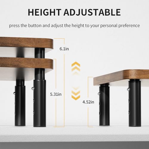 Sleek Wooden Monitor Stand Riser with Drawer, Height Adjustable Computer Monitor Stand for Perfect Ergonomic Eye Level, Multifunctional Desktop Organizer Stand for Laptop, PC, Printer(Black)