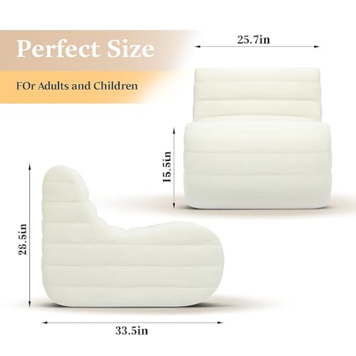 Bean Bag Chair, Fireside Bean Bags Lazy Sofa Sack, Big Beanbag Chair Floor Couch, Memory Foam Lounge Chair for Bedroom, Living Room, Office and Home, White