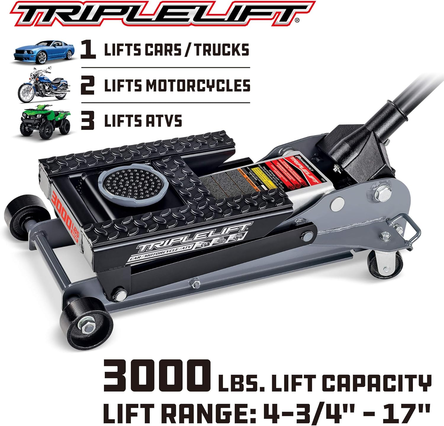 Powerbuilt - 3000Lb Triple Lift Garage Jack, (620622), Black