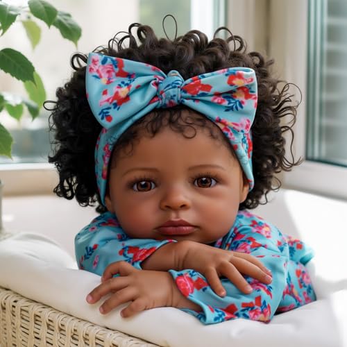 BABESIDE Lifelike Reborn Black Girl- 18-Inch Realistic Newborn Real Life Baby Dolls with Clothes and Toy Gift for Kids Age 3+