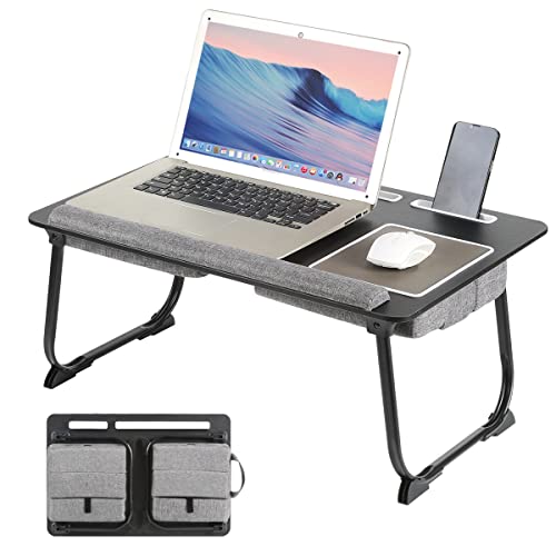 Laptop desk, 3 in 1 Lap desk with cushion 17 inch laptop desk,Foldable adjustable height, with mouse pad wrist rest Card slot for iPad mobile phone,Lap desk for bed couch