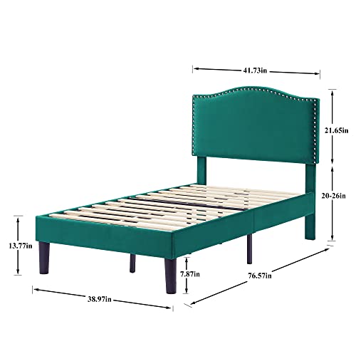 VECELO Twin Bed Frame Platform Bed Frame with Upholstered Headboard, Strong Frame and Wooden Slats Support, Strong Weight Capacity, Non-Slip and Noise-Free, Easy Assembly,Pink