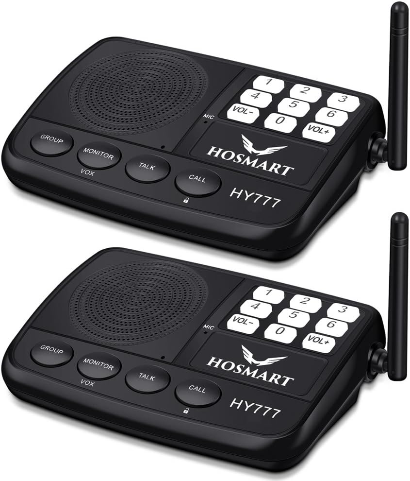 Wireless Intercom System Hosmart 1/2 Mile Long Range 7-Channel Security Wireless Intercom System for Home or Office (New Version) [4 Stations Black]