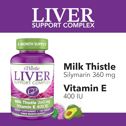 Liver Wellness Dietary Supplement, Milk Thistle & Vitamin E Liver Health Formula, Caplets 180 Count