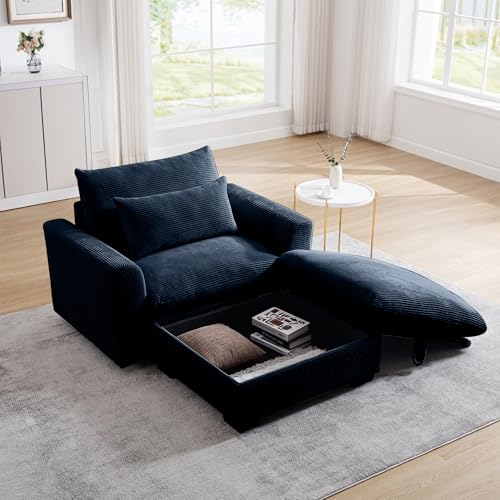 Accent Chair Oversized Arm Chair Corduroy Fabric Single Sofa Chair with Storage Ottoman Comfy Reading Chair Extra Large Extra Deep Extra Wide Living Room Chairs for Bedroom Office Apartment
