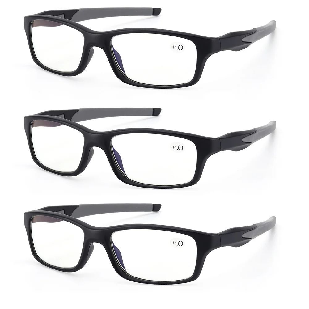 3 Pairs Men Sport Reading Glasses Blue Light Blocking Readers Rubber Anti-Slip