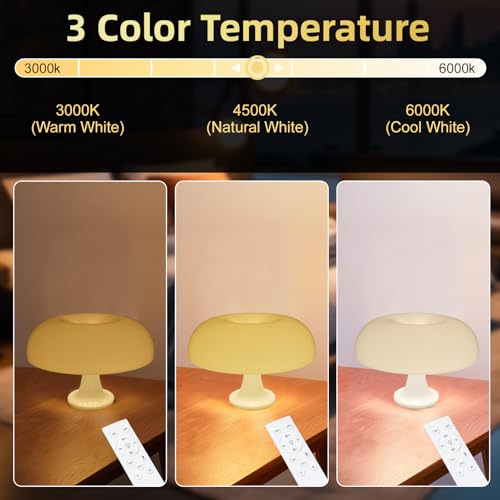 Orange Mushroom Table Lamp, Dimmable with 3 Lighting Settings, Retro Mushroom Shade Shaped Desk Lamp, Suitable for Bedroom, Living Room, Perfect for Aesthetic Mid Century Modern Decor
