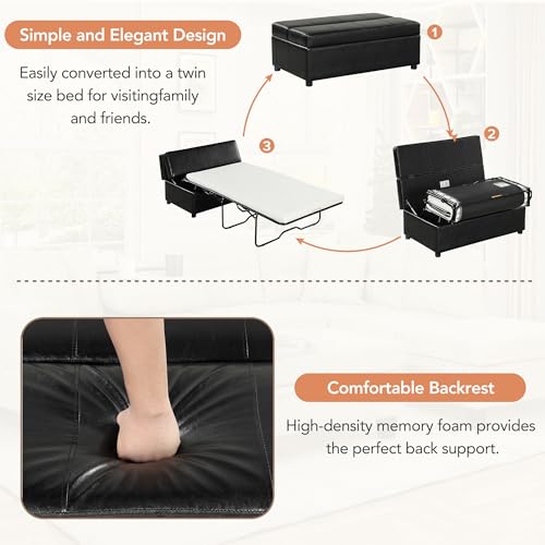 Ottoman Folding Bed, Fold Out Sleeper Bed With Mattress, Convertible Chair Into Sofa Bed, Couch Sleeper Solid Metal Frame, Dual Use Guest Bed Lounge Bed, Living Room Bedroom Office (Light Gray-003)