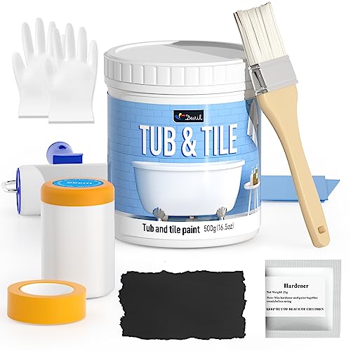 Tile Paint, Tub and Tile Refinishing Kit with Tools, Tub Refinishing Kit White Bathtub Paint Water Based &Low Odor, Easy to Use Sink Paint for Bathroom Kitchen, Semi-Gloss White, 25-30sq.ft