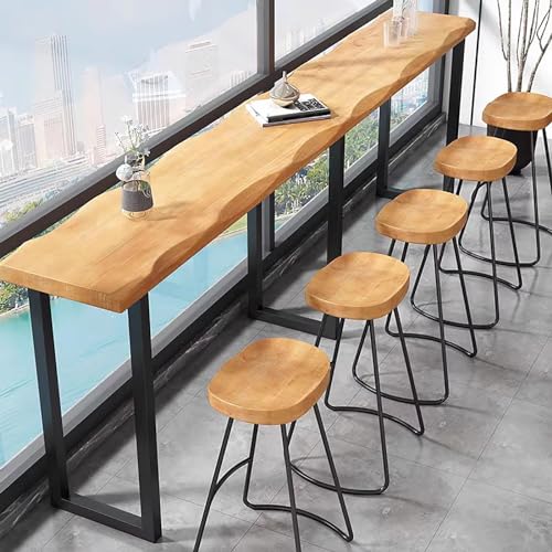 Industrial Bar Counter Table,Solid Wood Bar Top Table Long Narrow Bar Table,Rectangular Bar Height Pub Table Rustic Counter Top Table,Live Edge Kitchen Dining Table,No Stool(47.2