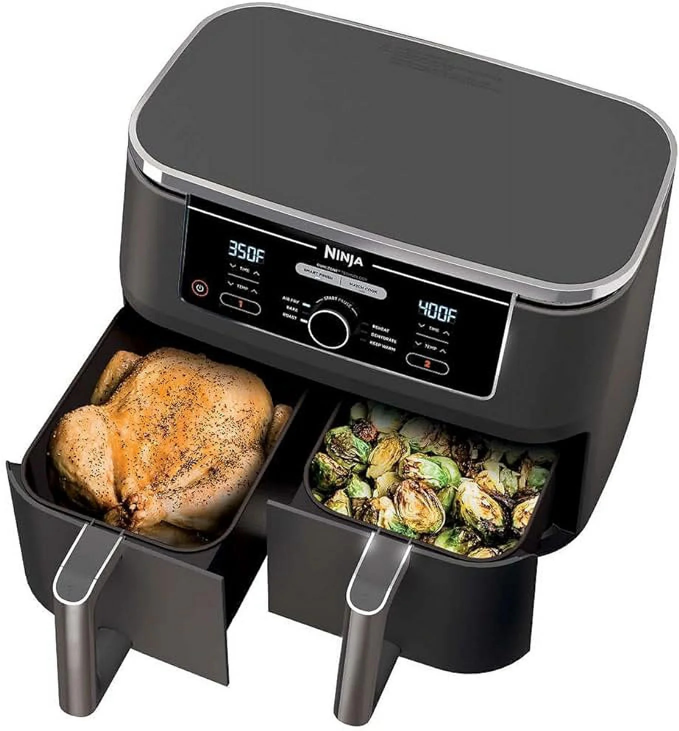 Open Box Ninja Foodi 6 in1 10qt XL 2 Basket Air Fryer DualZone Technology AD350C0 - Grey