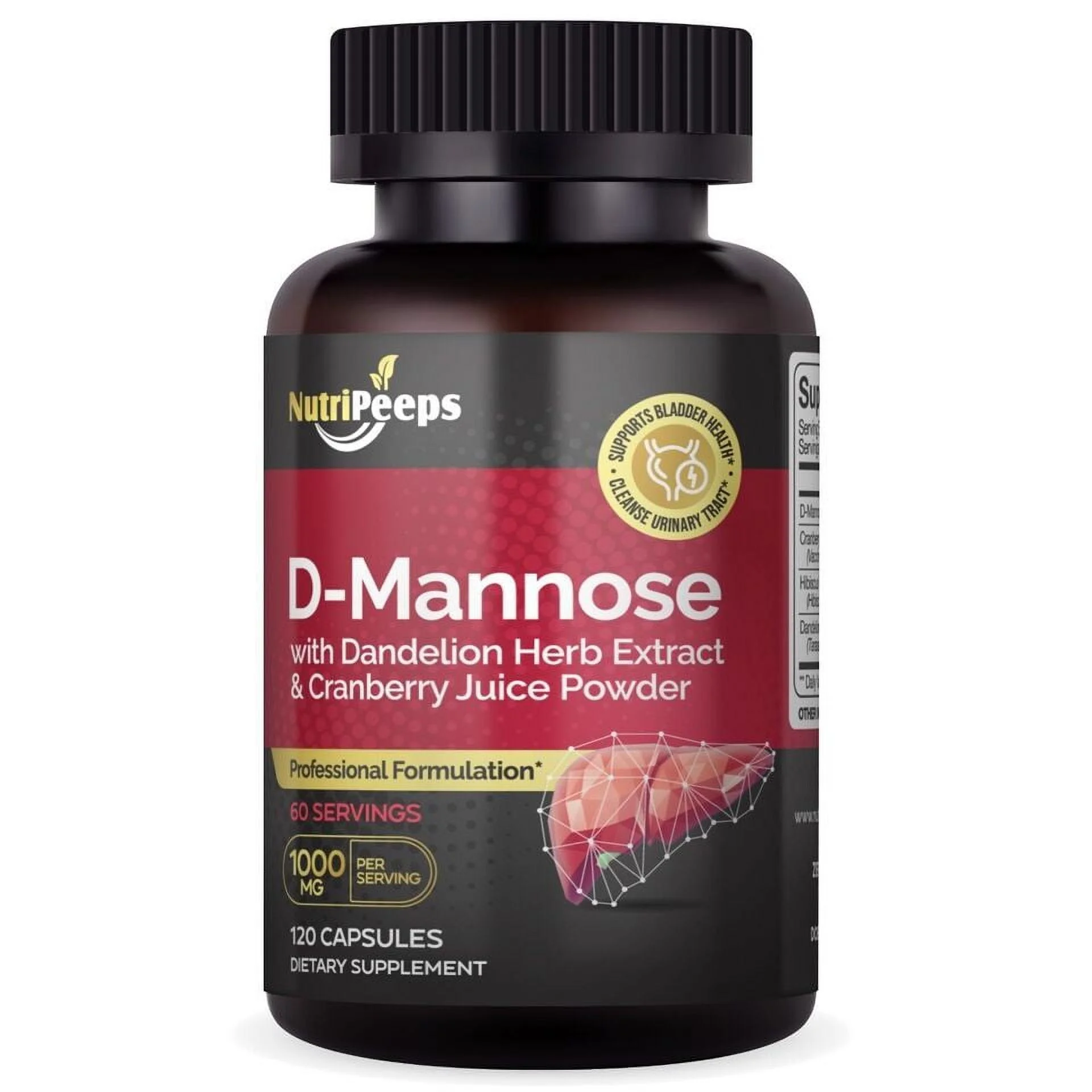 D-Mannose 1000mg Cranberry & Dandelion Extract-UTI Support 120 Capsules
