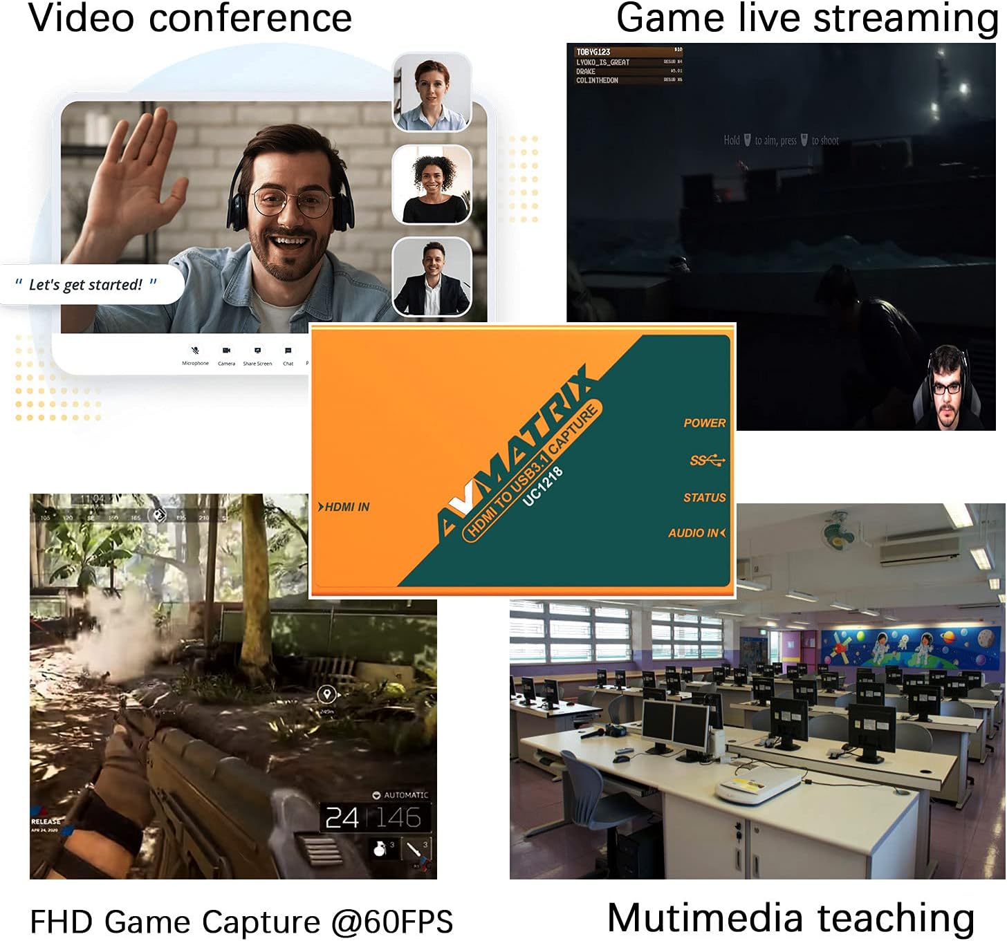 AVMATRIX Video Capture Card HDMI to USB 3.0 4K HD60 Device Game HDMI to Gen1 Capture cam Link 4k Card 1080p 60fps Live Streaming (UC1218WW)