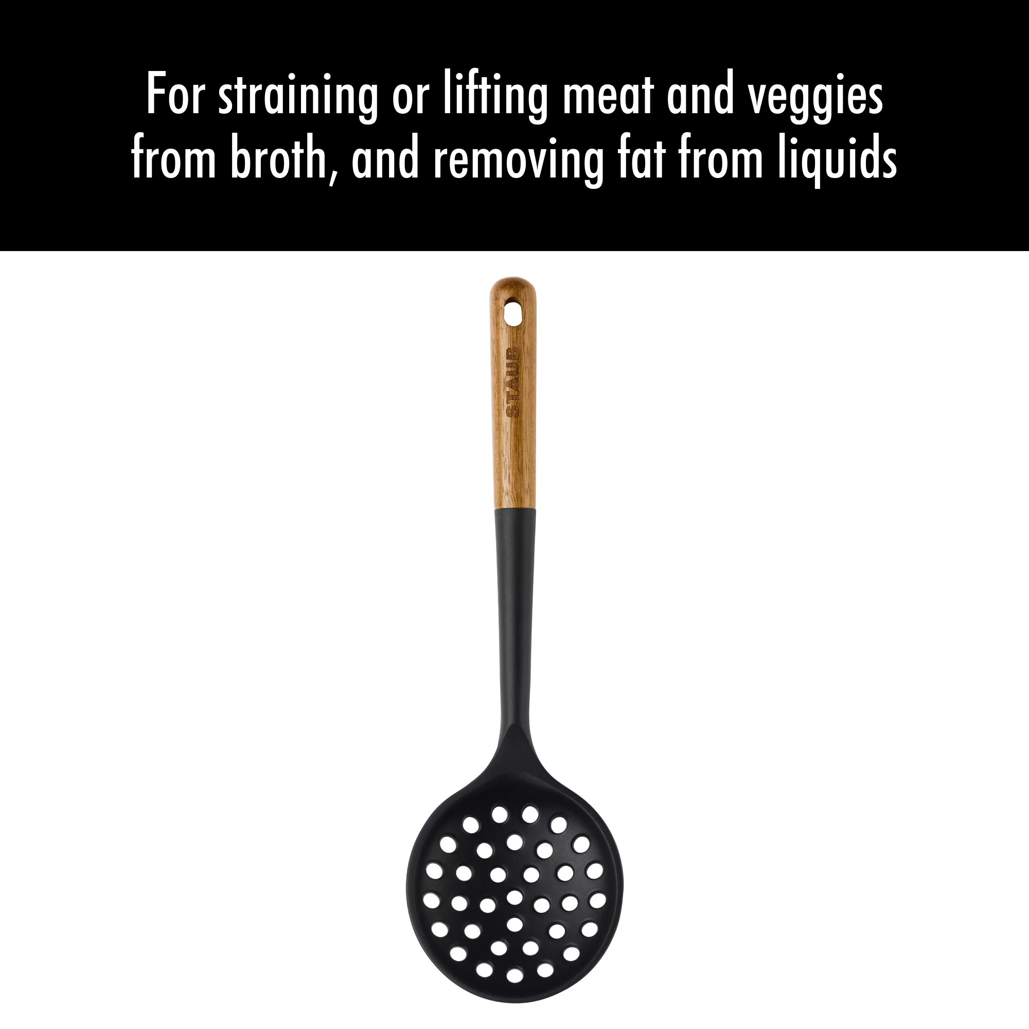 Staub Silicone with Wood Handle Cooking Utensil, Skimming Ladle