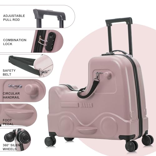 22 inch Kids Ride On Luggage with Safety Belt,Tollder Luggage with Spinner wheels and Luggage Cover (Yellow)