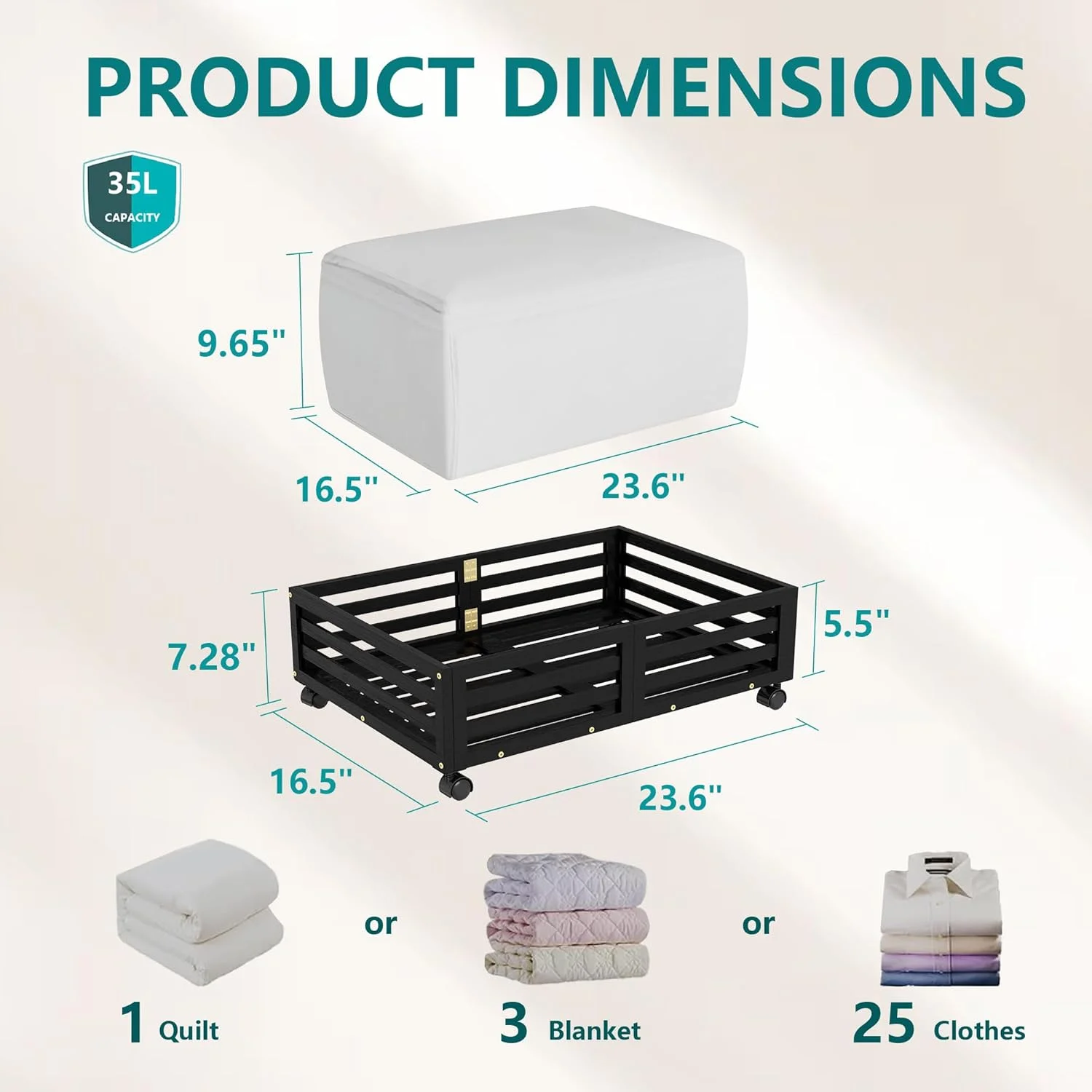 Bamboo Under Bed Storage Containers- Underbed Organizer with Wheels with Large Dust Bag,Sturdy Wood Rolling Under the Bed Shoe Storage Organizer Drawer 2 Pack