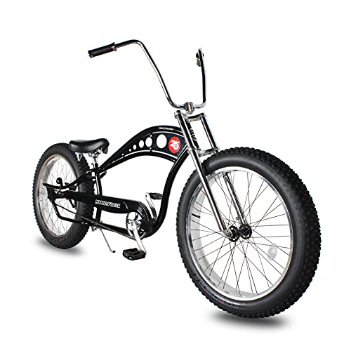 MICARGI 26 Vancouver Complete Cruiser Bikes Stretch Steel Frame Single-Speed & 7-Speed High Rise Handlebars & Low Handlebars Fat Tires Adult Beach Cruiser Chopper Bike Multiple Color