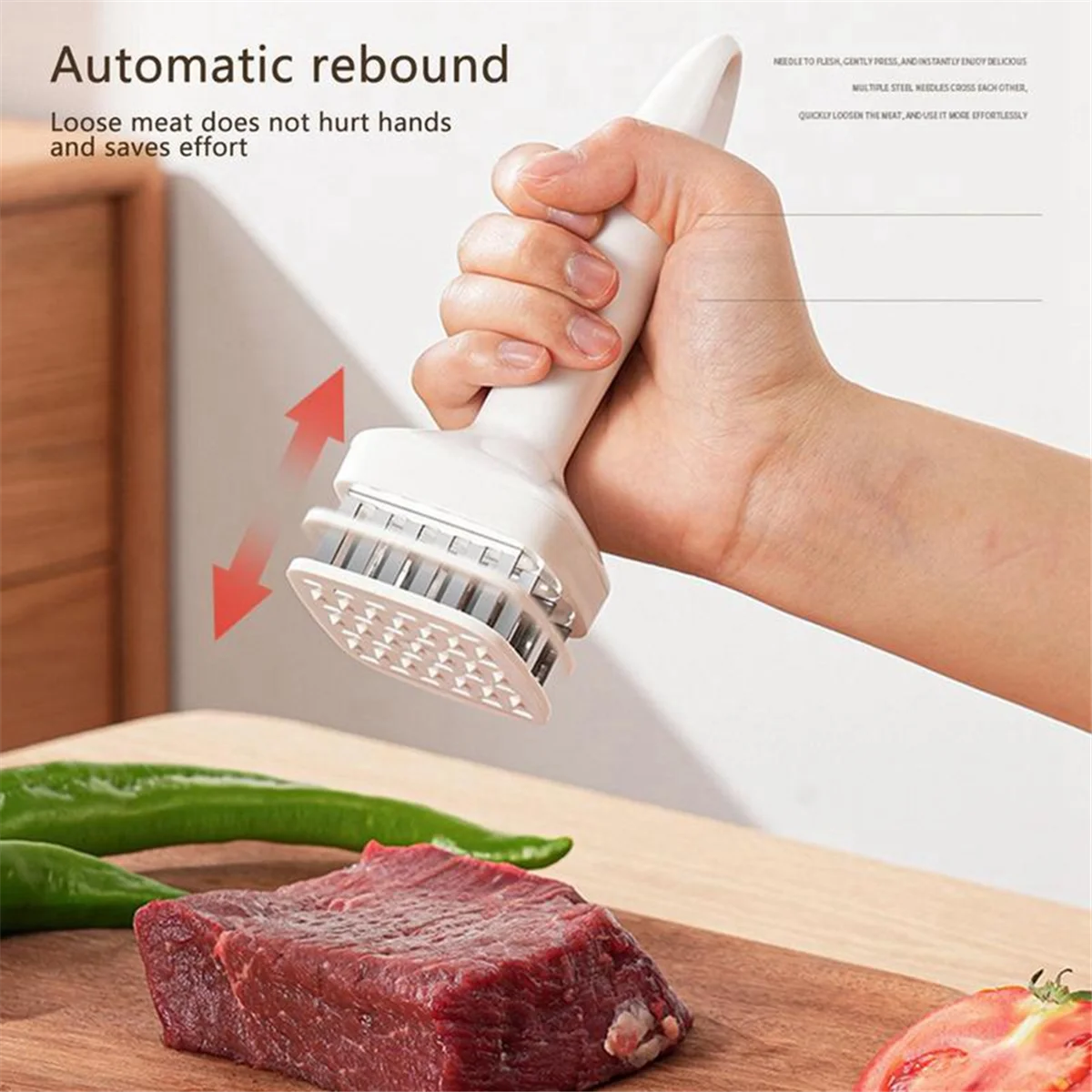 Meat Tenderizer Needle, Stainless Steel Prongs, Food Grade, 5.5x5.5x17cm, White