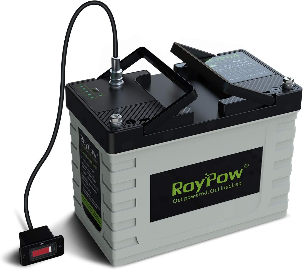 RoyPow 24V 50Ah Lithium Iron Phosphate Battery Rechargeable LiFePO4 Battery Pack, 5000-8000 Life Cycles| 5-year Warranty| BMS for Truck Air Conditioner, RV, Solar, Marine, Floor Scrubber