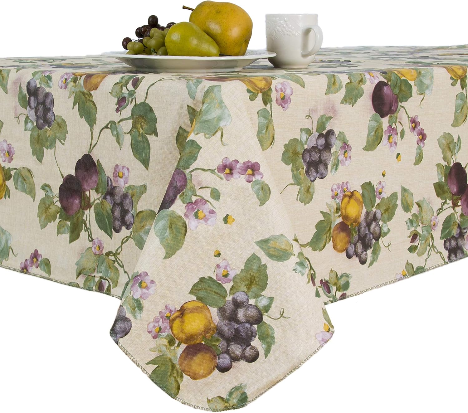 Elrene Home Fashions Fresco Fruit Stain Resistant and Spill Proof with Flannel Backing Vinyl Tablecloth for Spring/Summer/Party/Picnic, 60 in x 120 in, Jewel