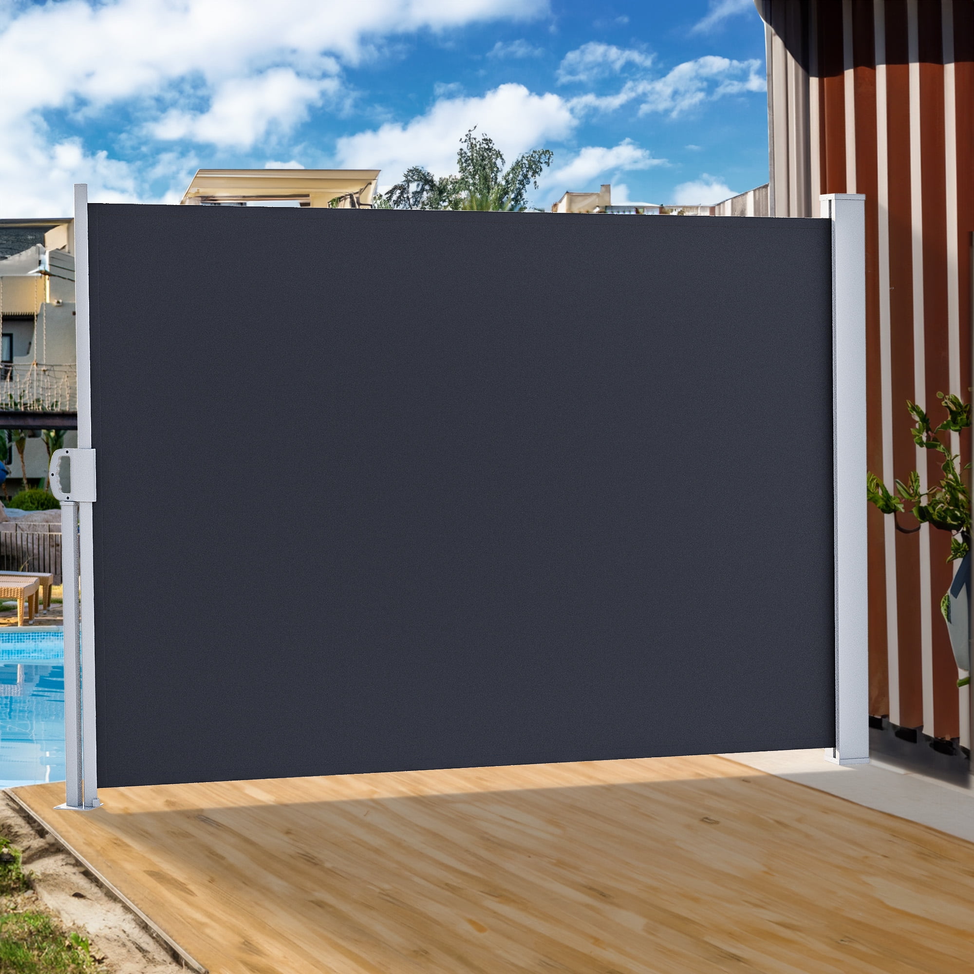 Retractable Side Awning 118''X 78'', Folding Privacy Screen Privacy Fence, Waterproof UV-Resistant Privacy Awning Outdoor for Garden, Deck, Patio, Pools, Gray