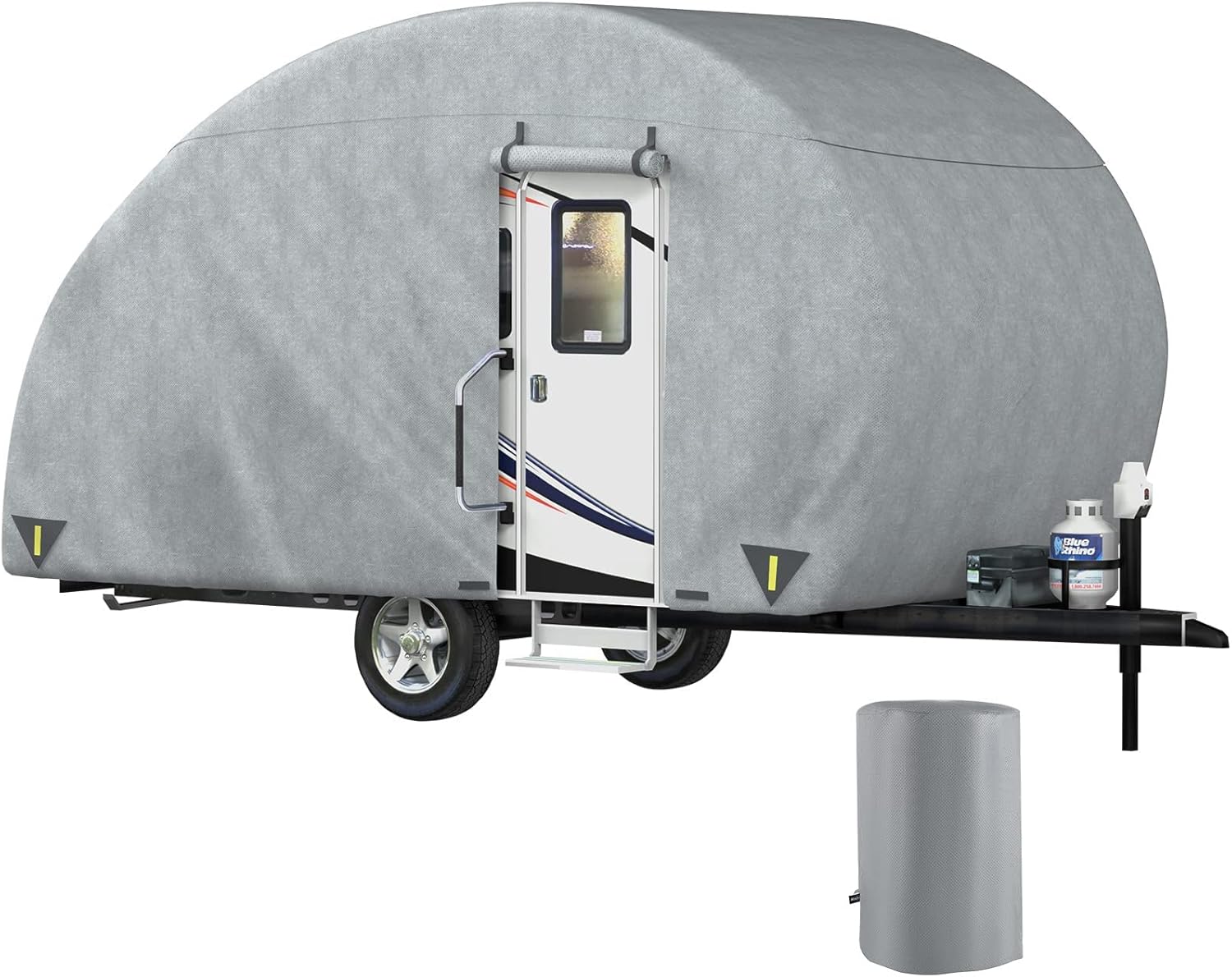 VEVOR Teardrop Trailer Cover, Fit for 8' - 10' Trailers, Upgraded Non-Woven 4 Layers Camper Cover, UV-proof Waterproof Travel Trailer Cover w/ 2 Wind-proof Straps and 1 Storage Bag