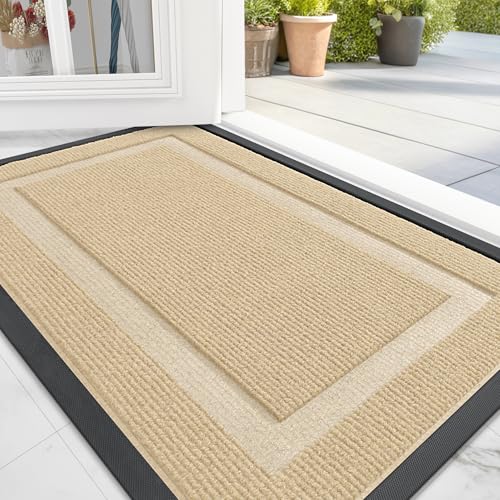 OLANLY Front Door Mat Indoor Outdoor Entrance, Waterproof All-Season, All-Weather Doormat, Sturdy Natural Rubber, Fade Resistant, Low Profile, Easy Clean Patio Porch Entryway Mat, 36x24, Black