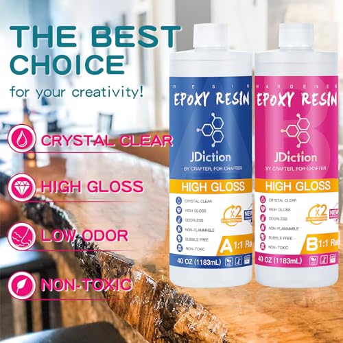 JDiction Epoxy Resin 80OZ- Epoxy Resin Kit Crystal Clear, Non Toxic, Bubble Free Epoxy Resin for Art Craft, Jewelry Making, River Tabletop, Christmas Gift