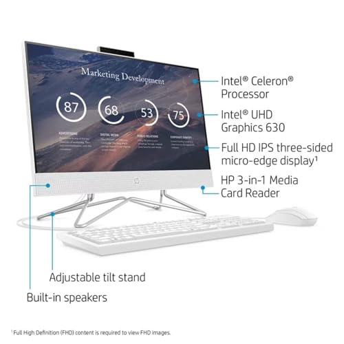 HP 21.5 inch Newest All-in-One Desktop PC, FHD Display, 32GB RAM, 1TB Storage (512GB SSD with 500GB External Hard Drive), Intel Dual-Core Processor, Webcam, Bluetooth, Mouse and Keyboard, Windows 11