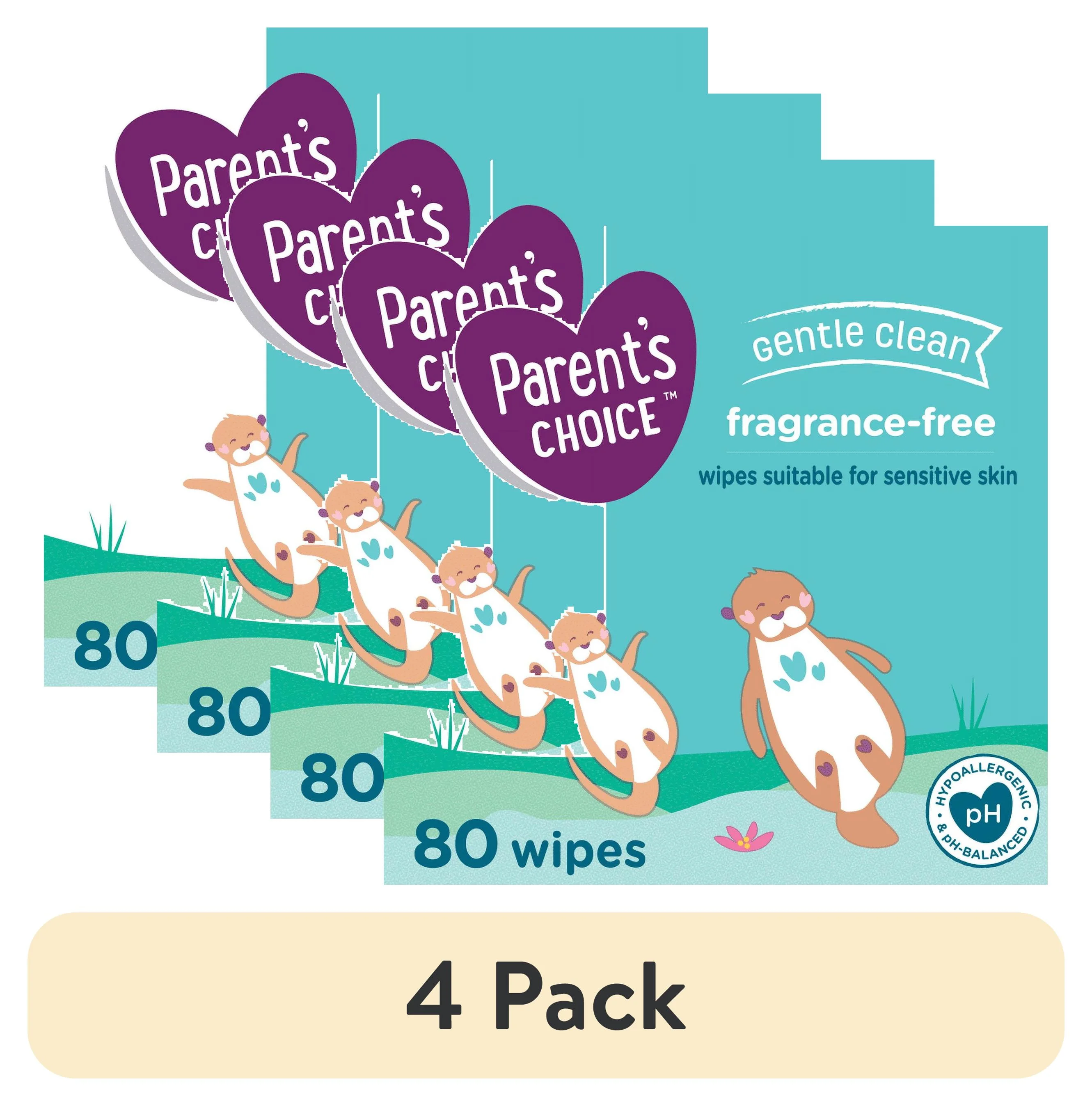 (4 pack) Parent's Choice Fragrance Free Baby Wipes, 80 Count (Select for More Options)