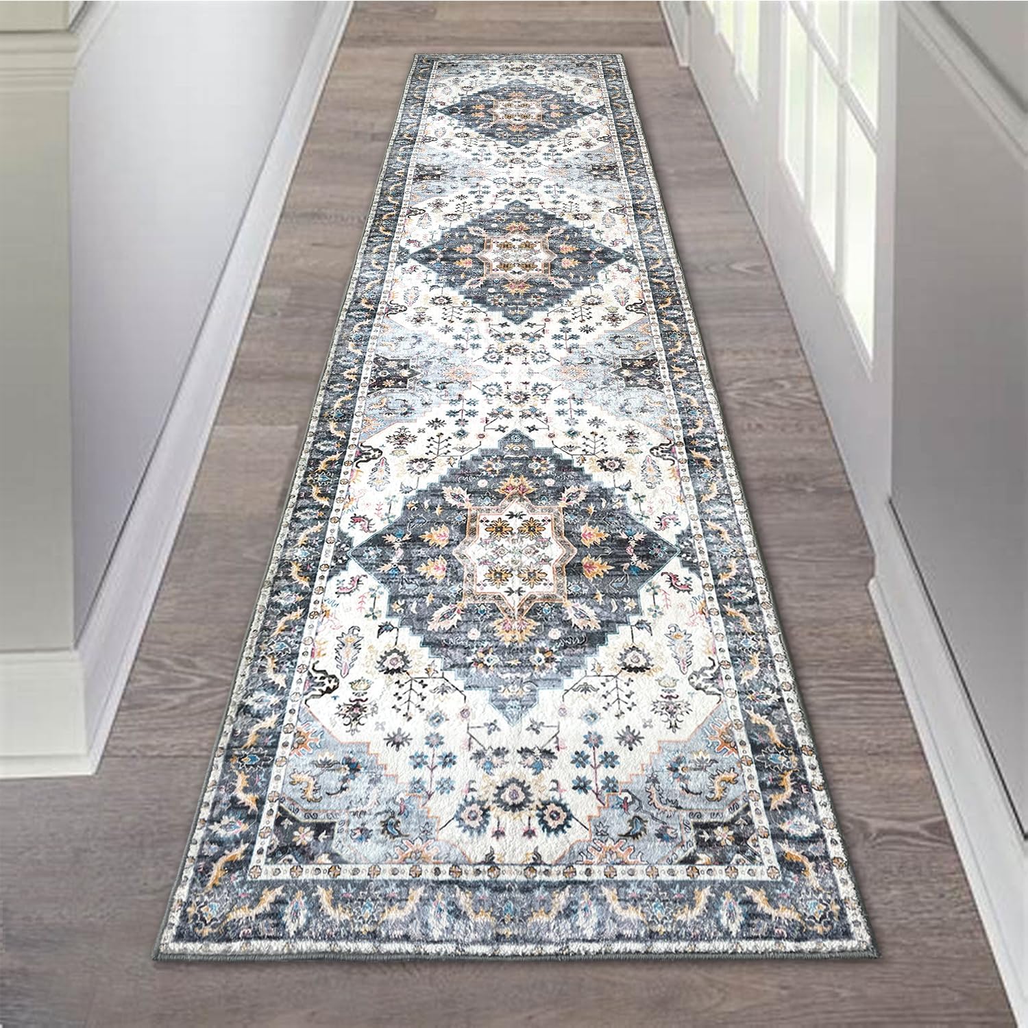 Hallway Runner Rug with Rubber Backing Moroccan Hallway Rug Bohemian Kitchen Washable Runner Rug Distressed Carpet Foldable Accent Rug Lightweight Kitchen Living Room Bedroom Dining Room
