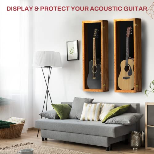 Acoustic Guitar Display Case - Acrylic Acoustic Guitar Case - Guitar Display Case Wall Mount, Guitar Wall Case Made from Hardwood Frame & Clear Acrylic | Natrual Oak