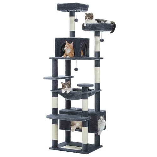 PAWZ Road Cat Tree, 53.5 Inches Tall Cat Tower with Spacious Hammocks, Condos and Scratching Posts, Cat House with Dual Padded Perches for Indoor Large Cats-Pink