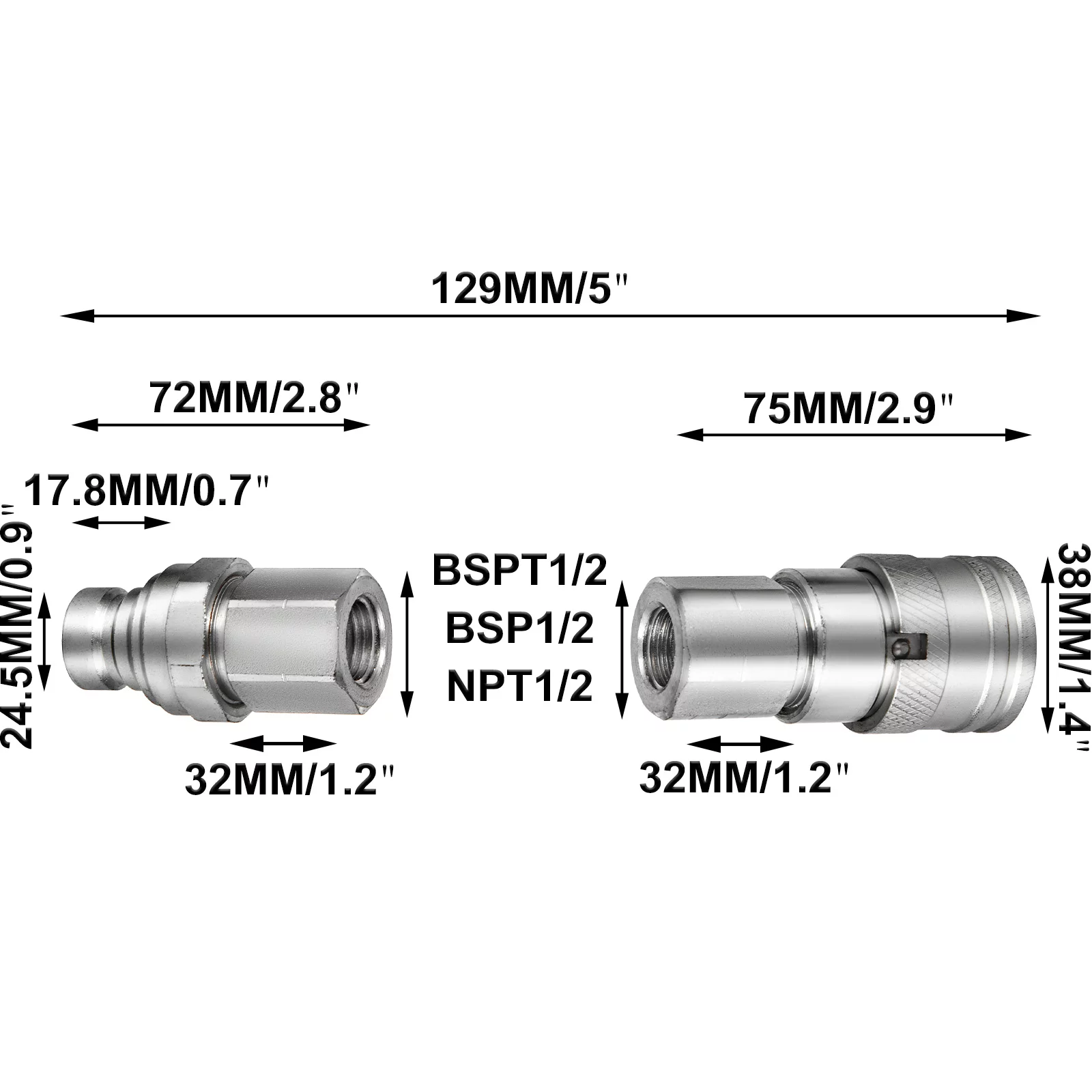 VEVOR Flat Face Hydraulic Couplers 1/2