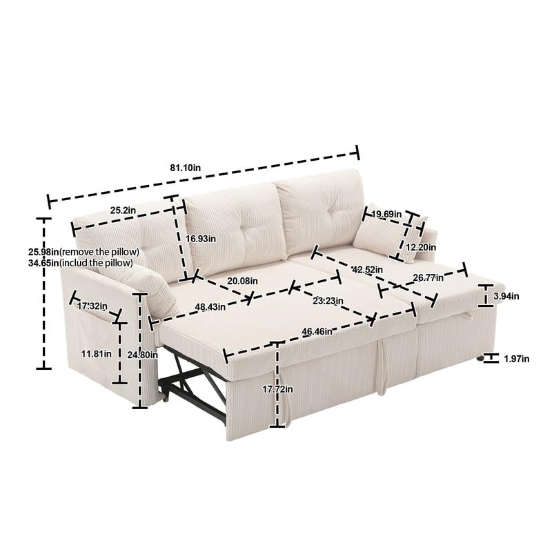 Couches for Living Room, Convertible Sectional Sofa Couch L Shaped Couch with Reversible Chaise & 2 Pillows, Built-in Side Pocket & Handle, 3-seat Modular Sectional Sofa for Small Space, Orange