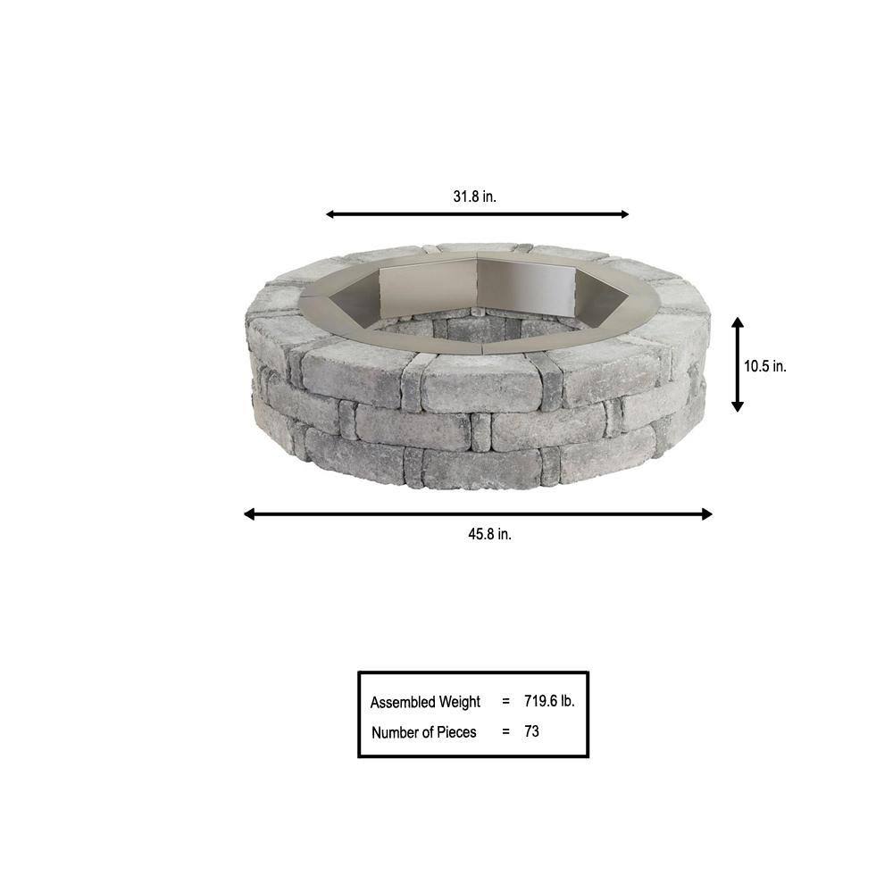 Pavestone 46 x 10.5 in. Round Concrete Fire Pit Kit Greystone Steel Insert