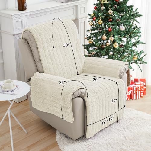 RBSC Home Plush Recliner Slipcover 23 Inches Chair Covers Artificial Wool Lazy Boy Cover Quilted Cover for Recliner Chairs and Furniture