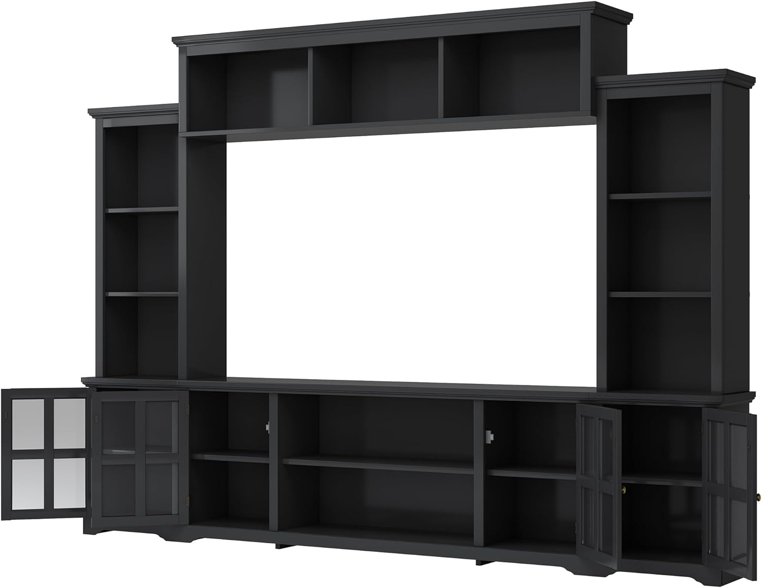 Entertainment Wall Unit with Bridge, Stand Media Console Table for TVs Up to 70