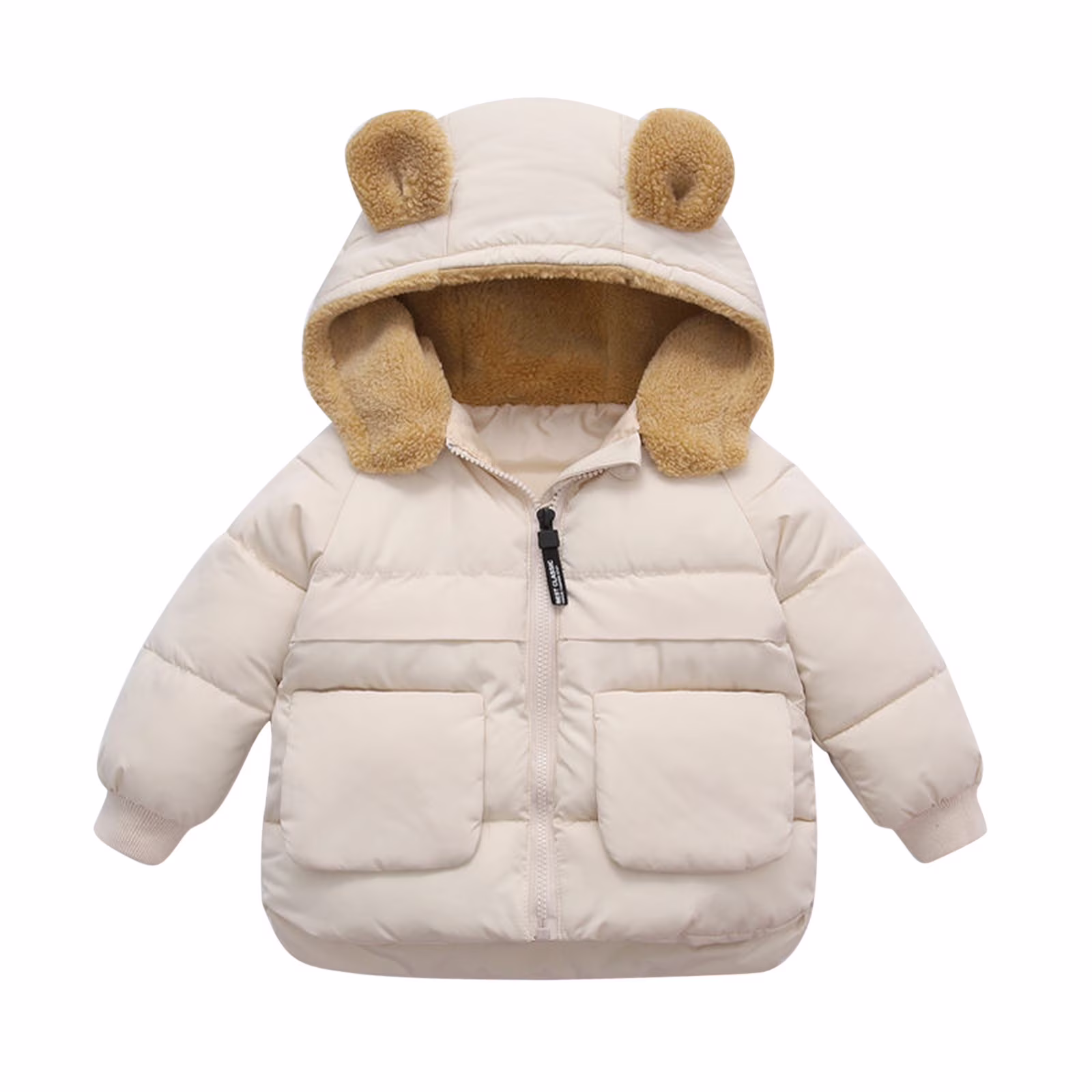 Winter Clothes for Toddler Boys Toddler Kids Baby Boys Girls Winter Warm Solid Coats Bear Ears Hooded Padded Jacket Outwear Little Girls Clothes (Beige,100 18-24 Months)