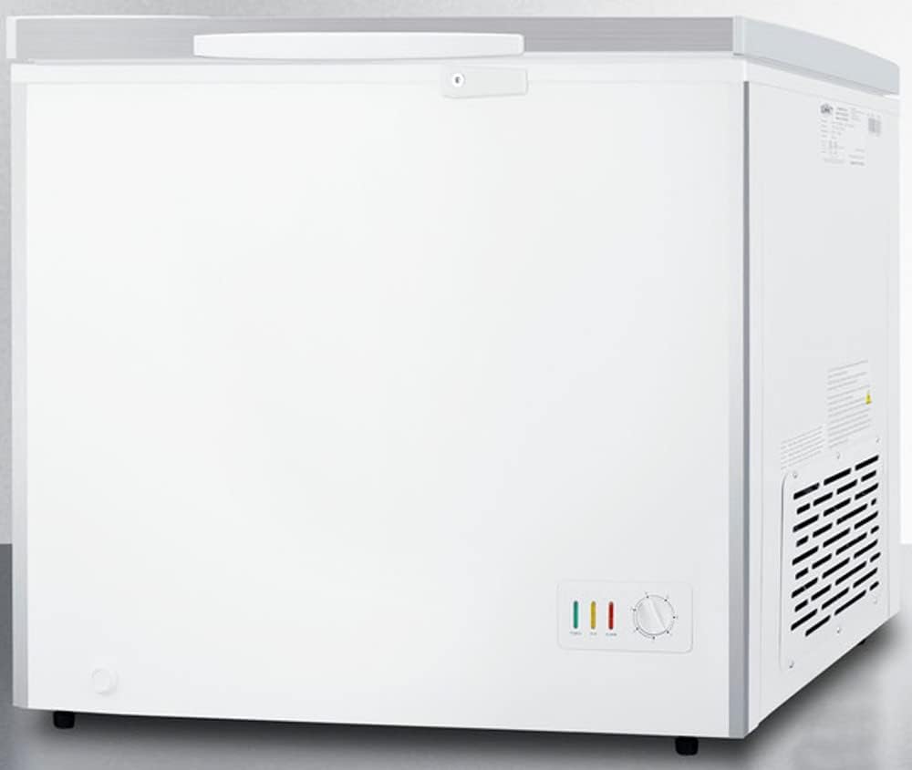 Summit Appliance SCFM73SL Commercially listed 6.7 cu.ft. Chest Freezer in White with Stainless Steel Corner Guards, Manual Defrost, Stainless Steel Look Lid, Interior Light, and Lock