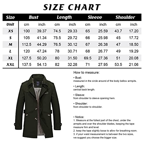 chouyatou Men's Slim Notched Collar Single Breasted Cotton Jacket Office Trench Coat