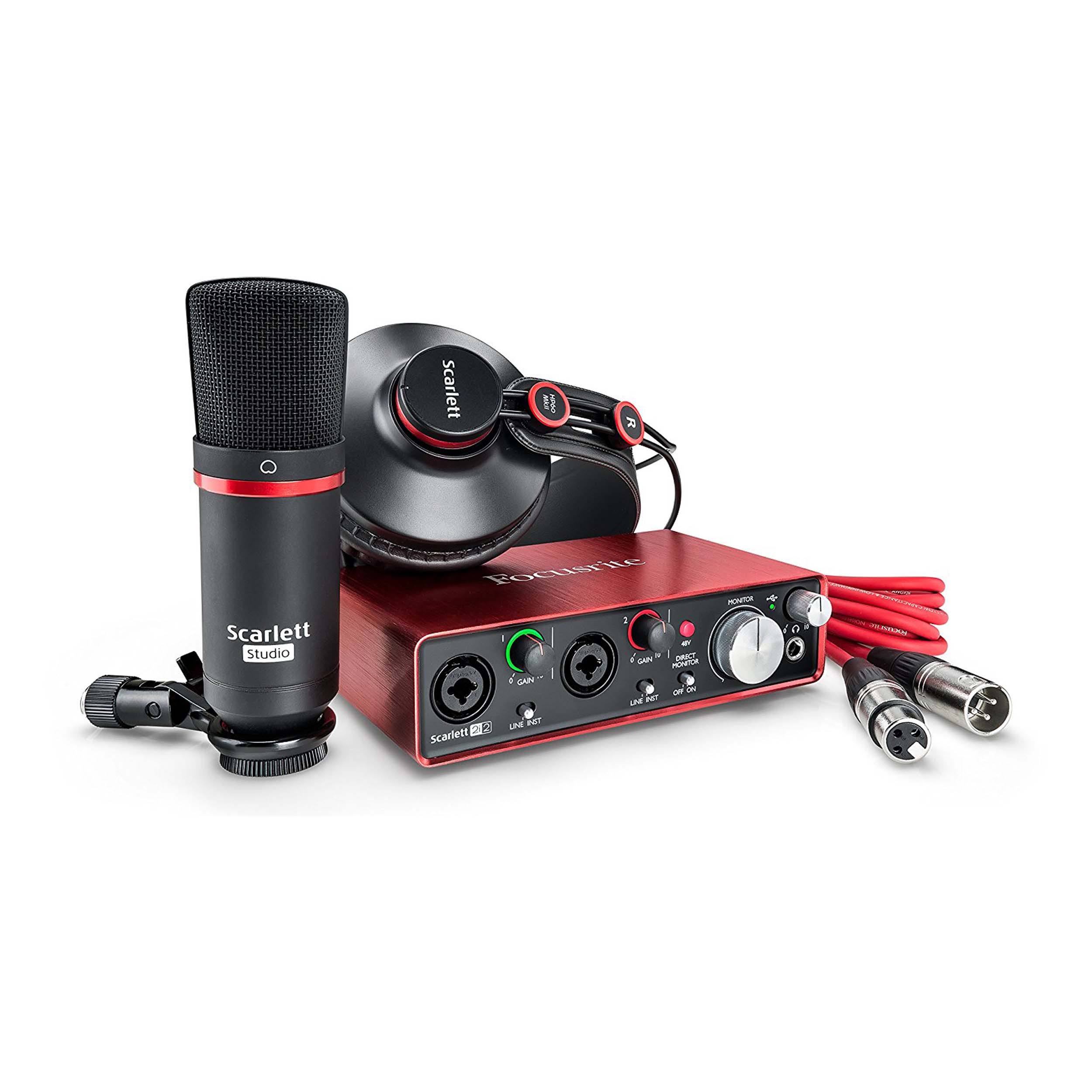 Focusrite Scarlett 2i2 Studio USB Audio Interface with Microphone, Headphones, stand clip