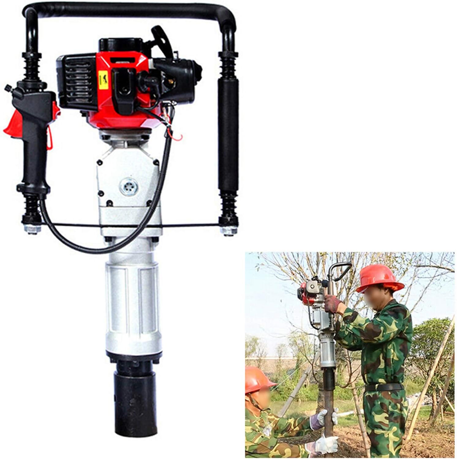 Gas Powered T Post Driver 52CC 2.3HP Pile Gasoline Engine Push Fence Farm Hammer Push Pile Lightweight Petrol Piledriver