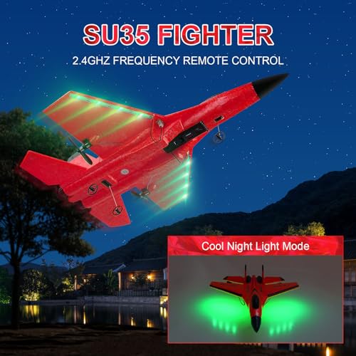 RC Airplane 2CH RC Plane Ready to Fly 2.4GHz Remote Control Plane SU35 RC Jet Easy to Fly Airplane Toys for Boys Gift for Kids Beginners with Night Lights USB Charging（Yellow