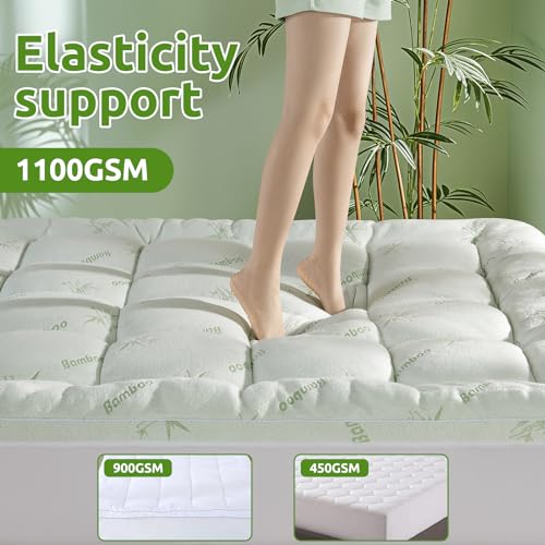 Shilucheng Queen Mattress Topper, Extra Thick 1100 GSM Down Alternative Fill, Mattress Pad for Back Pain, Cooling Breathable Pillow Top Mattress Cover with 8-21