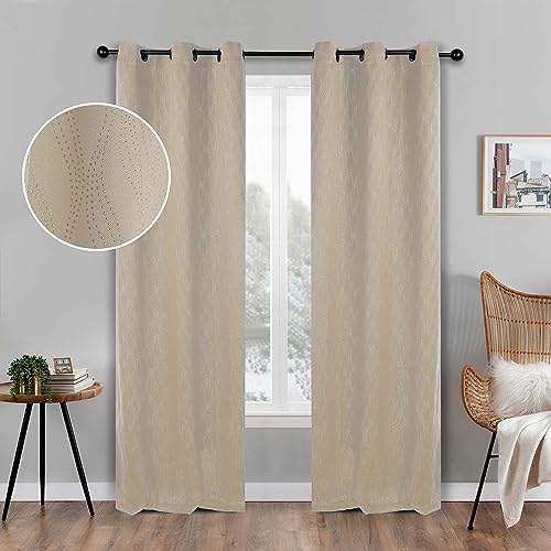 Superior Blackout Curtains, Modern Classic Light Blocking Curtain, Window Accent for Bedroom, Living Room, Thermal Darkening, Zuri Collection, Set of 2 Panels, 6 Grommets, 42