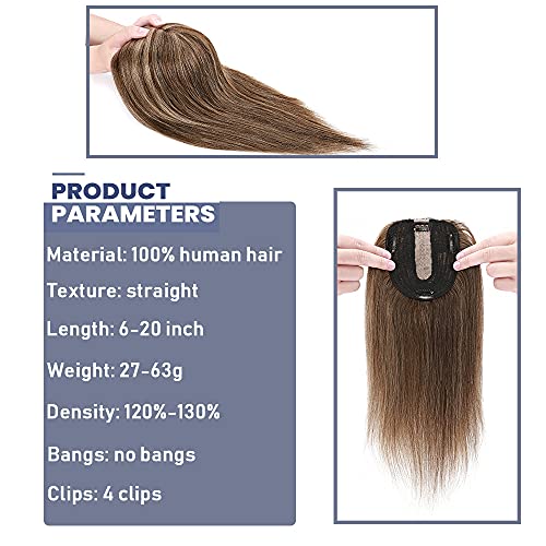 SEGO Clip in Hair Topper For Women, No Bangs Remy Human Hair Toppers Silk Base Top Wiglet Hairpieces for Hair Loss Thinning Hair Cover Grey Hair 4 Clips