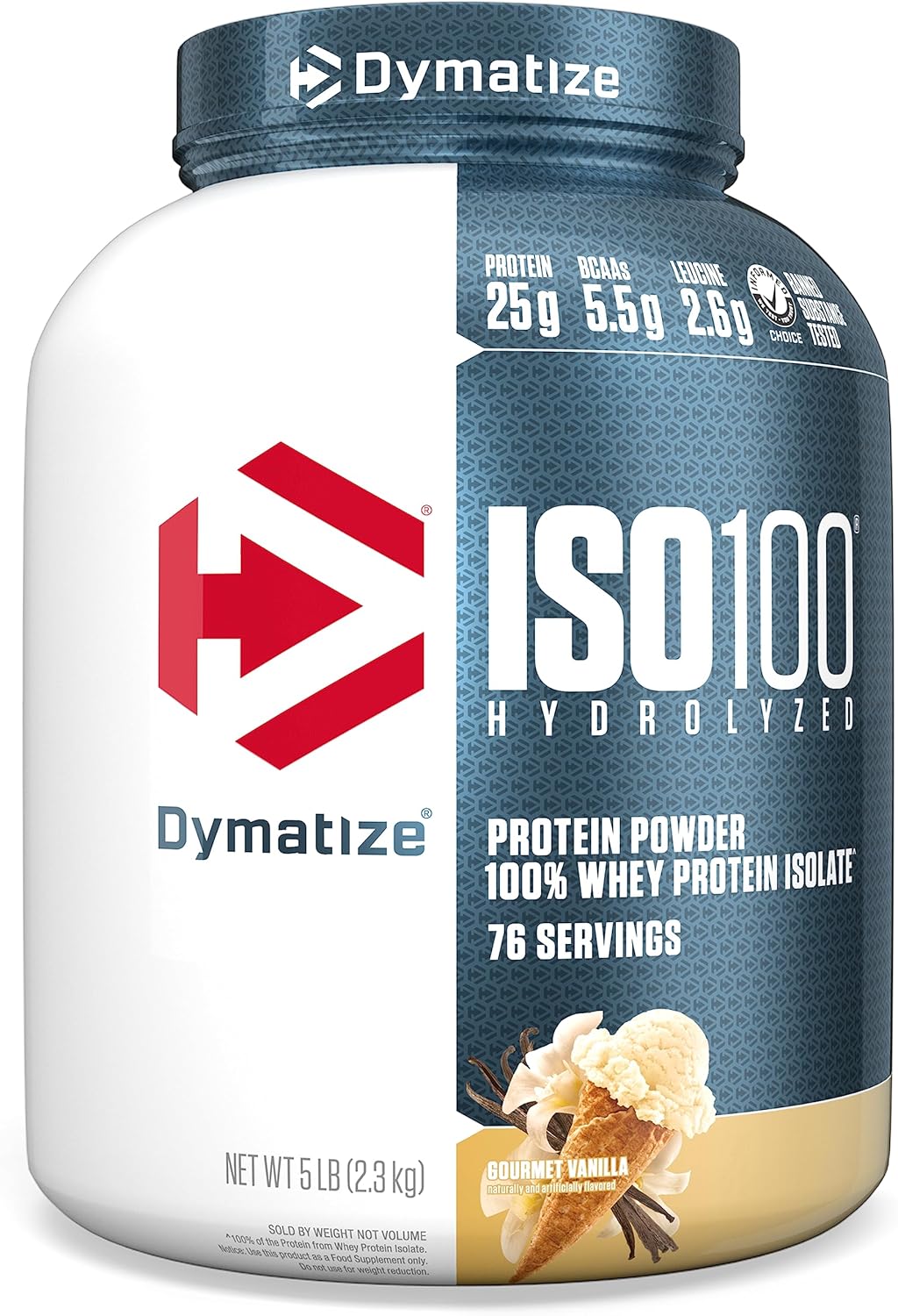 Dymatize ISO 100 Whey Protein Powder with 25g of Hydrolyzed 100% Whey Isolate, Vanilla 5 Pound, Package may vary