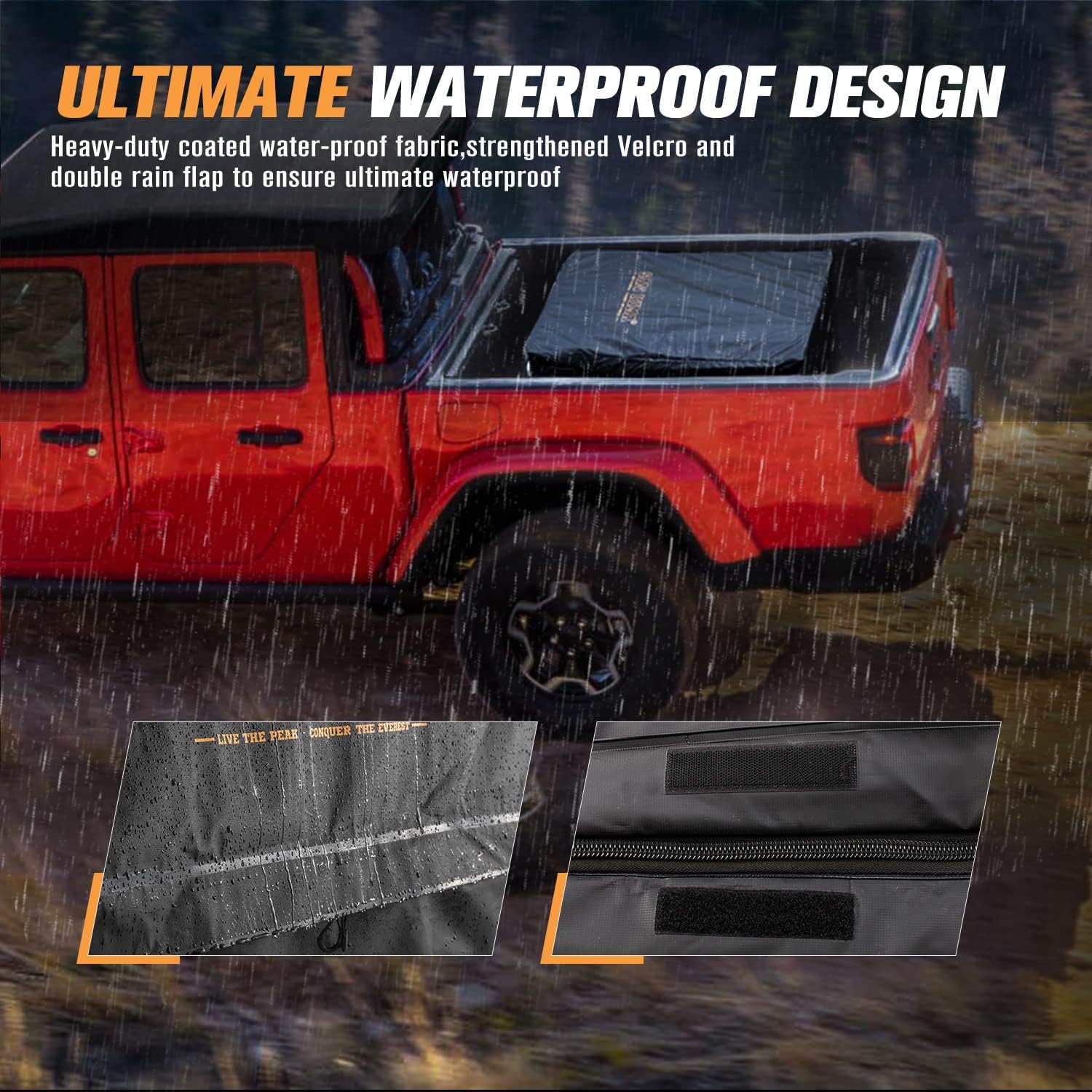 Truck Cargo Bed Bag with Cargo Net-FieryRed 100% Waterproof Heavy Duty Truck Bed Storage Bag, 8 Rubber Handles Fits Any Truck, Size: 50 L x 40 W x 22 H (26 Cubic Feet)